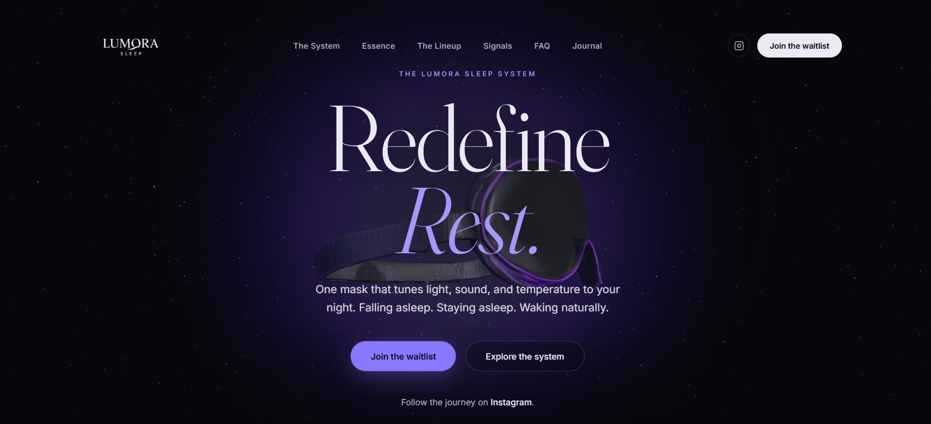 Lumora Sleep, redefine rest: the uselumora.co homepage