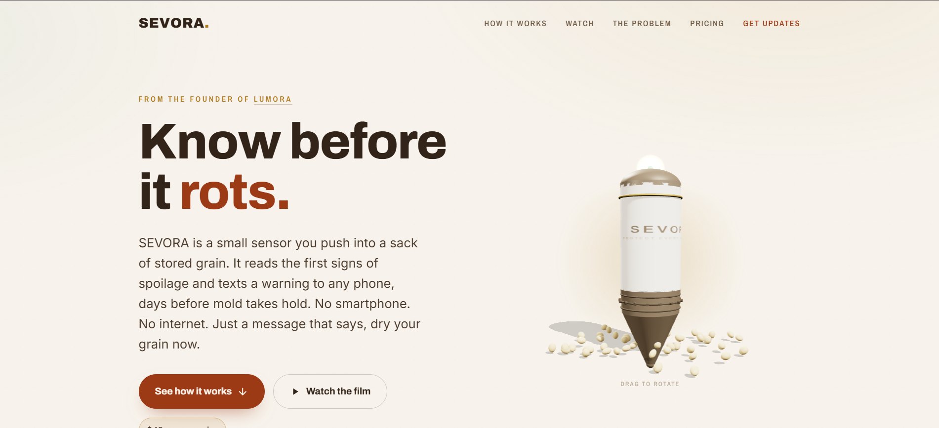 SEVORA, know before it rots: the SEVORA homepage with the grain probe